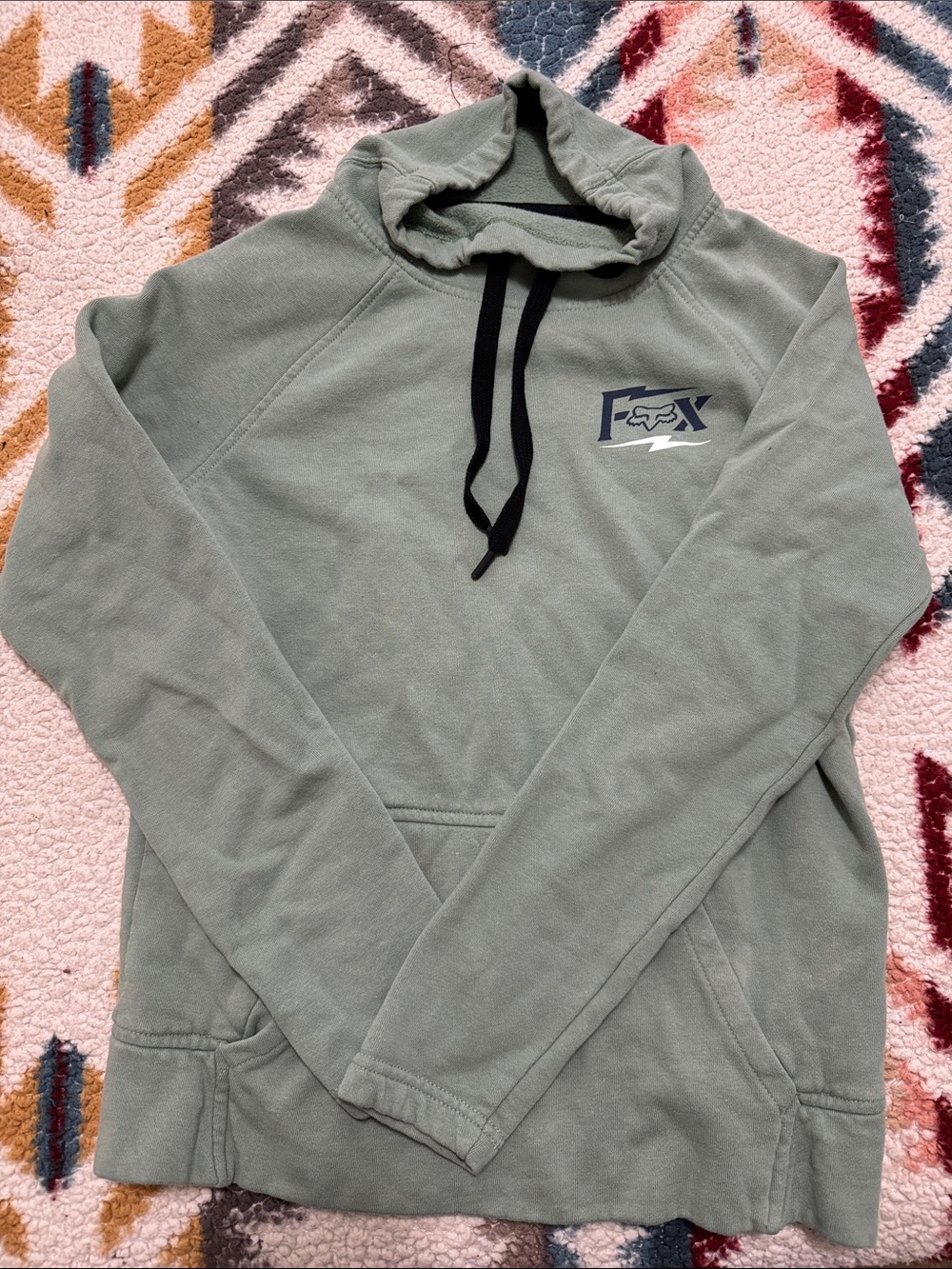 Fox Sage Green Hoodie with Black Drawstrings